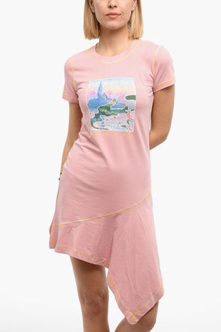 Printed D-REFLO T-shirt Dress with Asymmetric-hem