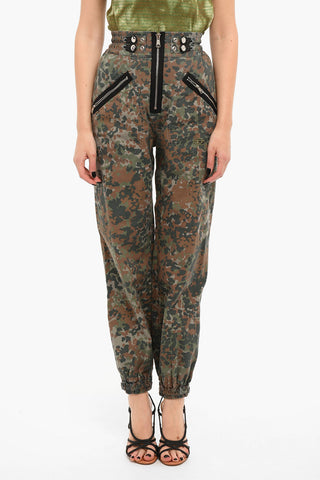 High-waisted P-BORGOGNA Baggy Pants with Camou Print
