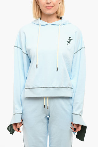 Brushed Cotton Hoodie Sweatshirt with Self-tie Detailing