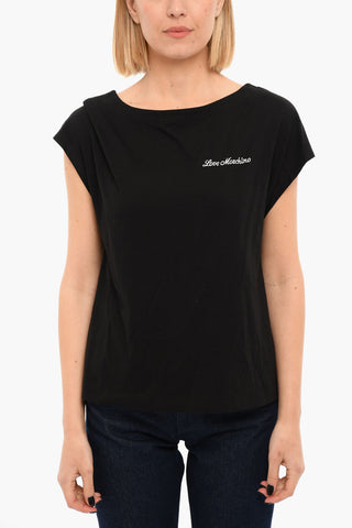 LOVE MOSCHINO Embroidered T-shirt with Back Cut-out Detailing