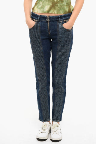 Mid-washed D-VISION Skinny Jeans with Ruffled Detailing