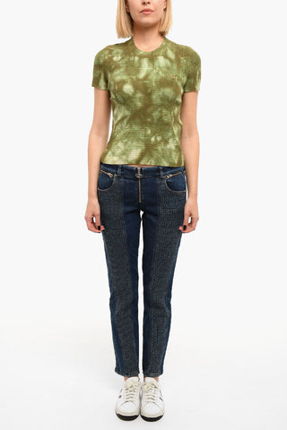 Mid-washed D-VISION Skinny Jeans with Ruffled Detailing