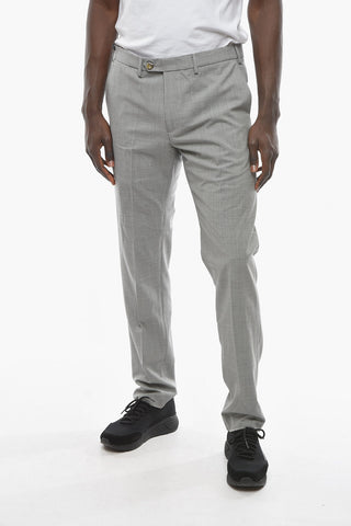 Virgin Wool Traditional Updated Fit Pants with Logo-Button