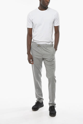 Virgin Wool Traditional Updated Fit Pants with Logo-Button