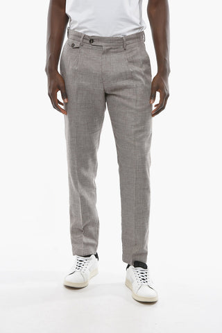 Pantaloni RAVAL in Lana Vergine e Lino con Motivo Pied-de-Poule