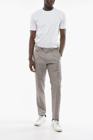 Pantaloni RAVAL in Lana Vergine e Lino con Motivo Pied-de-Poule