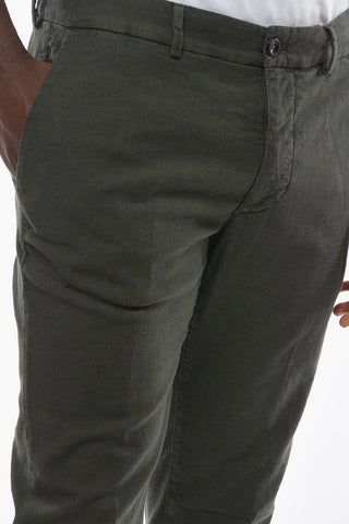 Cotton and Linen Stretch NEWTOWN Pants with Logo on Button