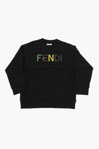 Fleeced-Cotton Sweatshirt with Multicolored Embroidered Logo