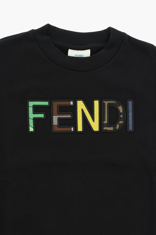 Fleeced-Cotton Sweatshirt with Multicolored Embroidered Logo