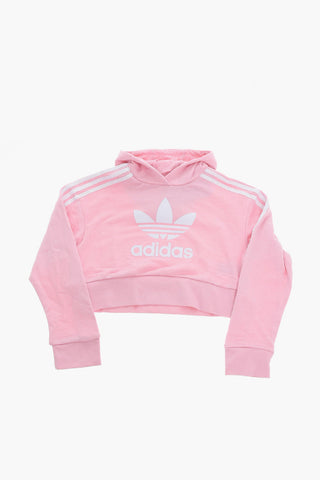 Brushed-cotton Cropped Hoodie with Logo Print