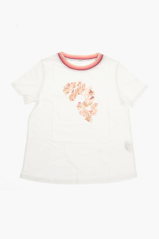 T-shirt con Girocollo a Coste e Stampa Floreale