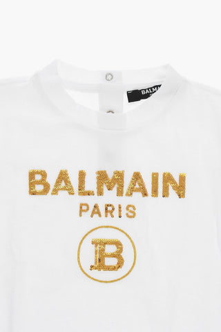 Puff-sleeved T-shirt with Sequined Logo