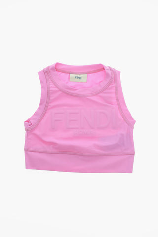 Top Crop Smanicato con Logo in Rilievo