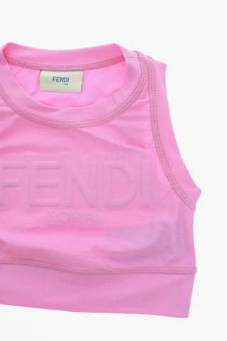 Top Crop Smanicato con Logo in Rilievo
