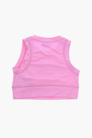Top Crop Smanicato con Logo in Rilievo
