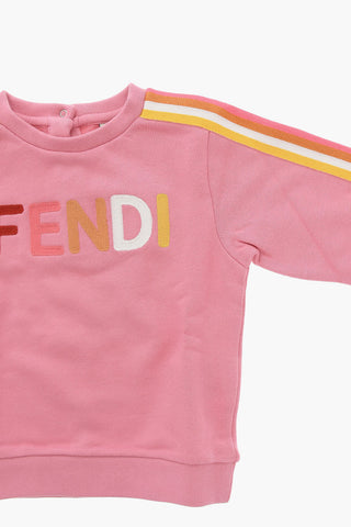 Crewneck T-shirt with Embroidered Logo and Side Stripes