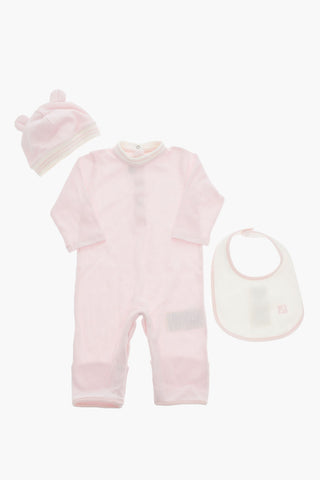 Hat Bib and Playsuit Set with Monogram Detailing