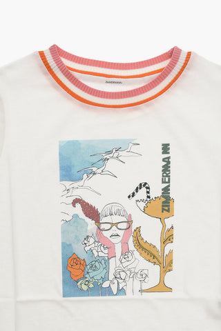 Printed TROPICANA T-shirt with Ribbed Crewneck
