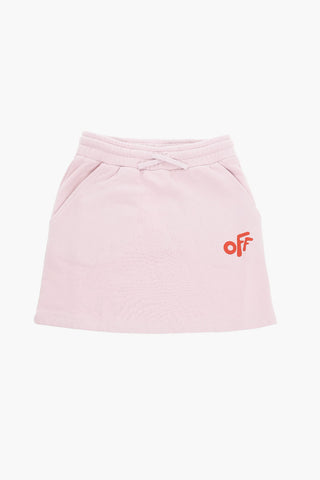 Cotton Drawsringed Miniskirt with OFF Logo Print