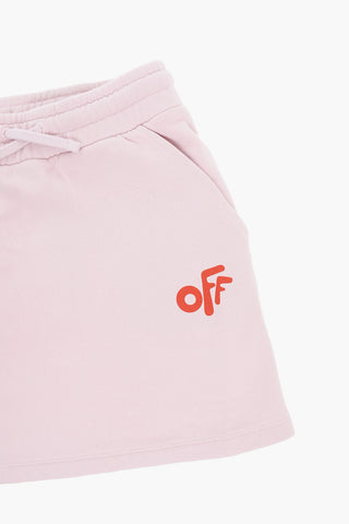 Cotton Drawsringed Miniskirt with OFF Logo Print