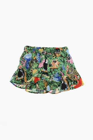 Ruffled Shorts with Allover Jungle Print