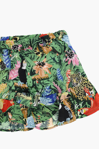 Ruffled Shorts with Allover Jungle Print