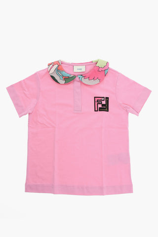 Polo with Multicolored Round Collar and Embroidered Logo