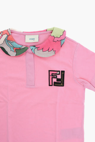 Polo with Multicolored Round Collar and Embroidered Logo