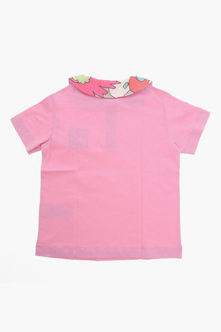 Polo with Multicolored Round Collar and Embroidered Logo