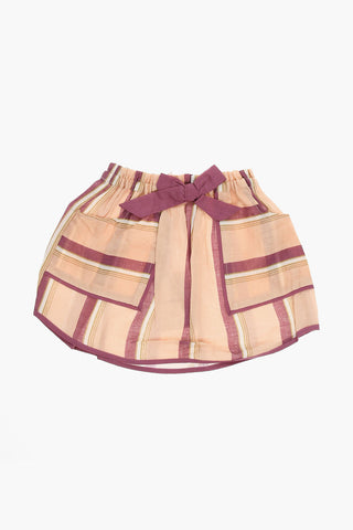 Linen Skirt with Bow at the Waist and Striped Pattern