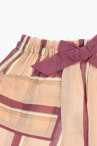 Linen Skirt with Bow at the Waist and Striped Pattern