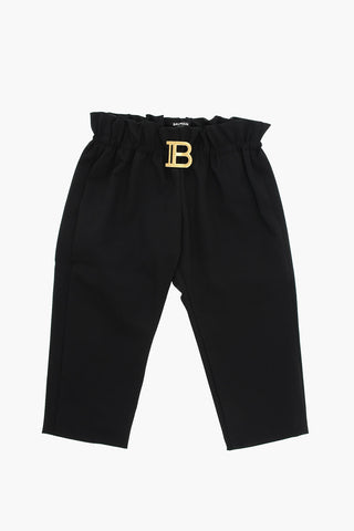 Wool Tapered-fit Trousers with Logoed Application