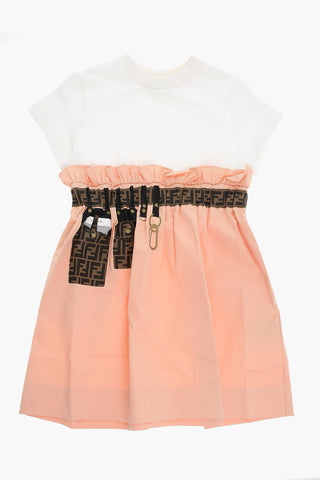Popeline Two-toned Dress with FF Print