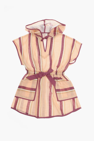 Vestito in Lino con Cappuccio e Fantasia a Righe