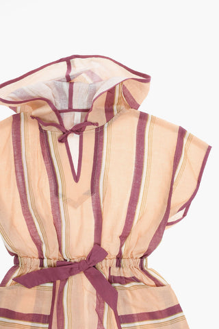 Vestito in Lino con Cappuccio e Fantasia a Righe