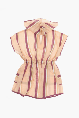 Vestito in Lino con Cappuccio e Fantasia a Righe