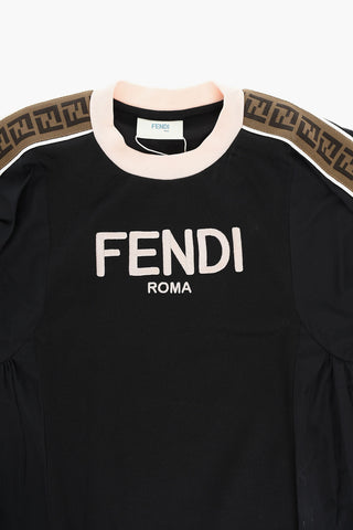 Flared Dress with Puff Sleeves and Embroidered Logo