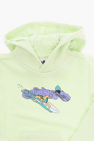 Felpa Hoodie in Cotone Garzato con Stampa