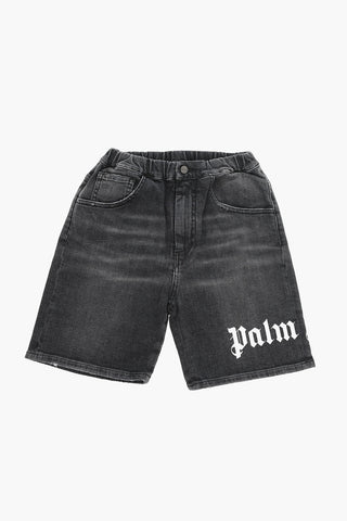 Denim Shorts with Elasticated Waist and Logo Print
