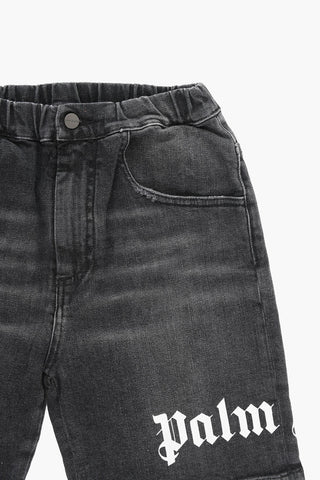 Denim Shorts with Elasticated Waist and Logo Print