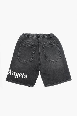 Denim Shorts with Elasticated Waist and Logo Print