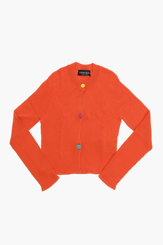 Ribbed Cardigan with Multicolored Logoed Buttons