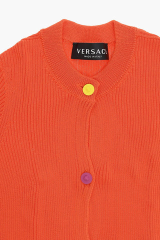 Ribbed Cardigan with Multicolored Logoed Buttons