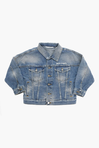 Giubbotto in Denim con Effetto Distressed e Stampa Logo