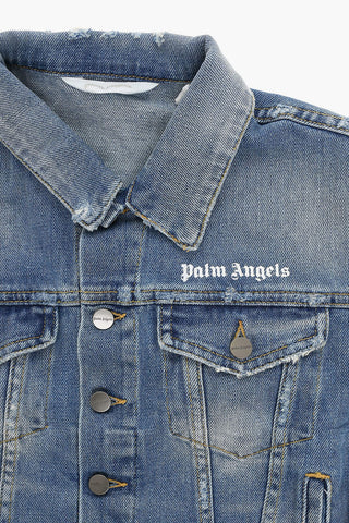 Giubbotto in Denim con Effetto Distressed e Stampa Logo
