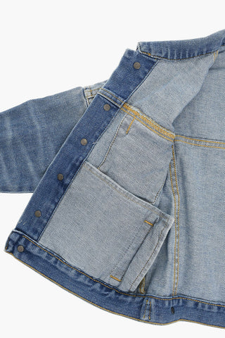 Giubbotto in Denim con Effetto Distressed e Stampa Logo