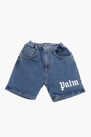 Denim Shorts with Elasticated Waist and Logo Print