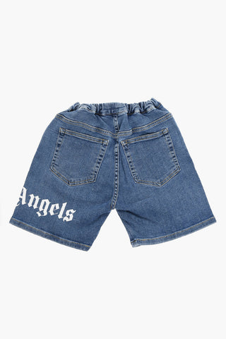 Denim Shorts with Elasticated Waist and Logo Print