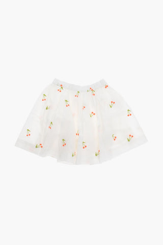 Cotton-voile SUZON Flared Skirt with Cherry Embroidery