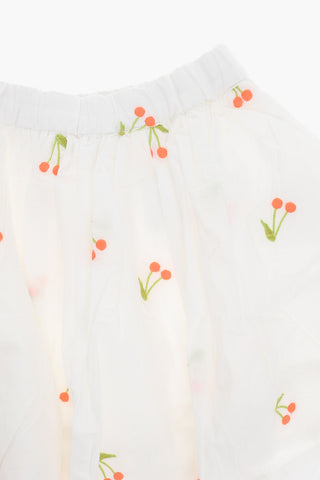 Cotton-voile SUZON Flared Skirt with Cherry Embroidery